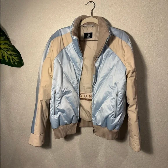 BOGNER Cream Blue Goose Down Floral Embroidered Zip Front Quilted Ski Jacket 10 - Picture 12 of 12